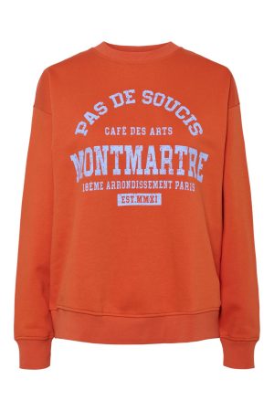Pieces - Pcmaude Ls Sweat Pwp Mm - 4723772 Tangerine Tango Vista Blue