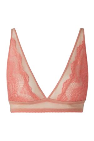 Understatement Underwear - Lace Mesh Plunge Bralette - Coral/Sand Udsalg