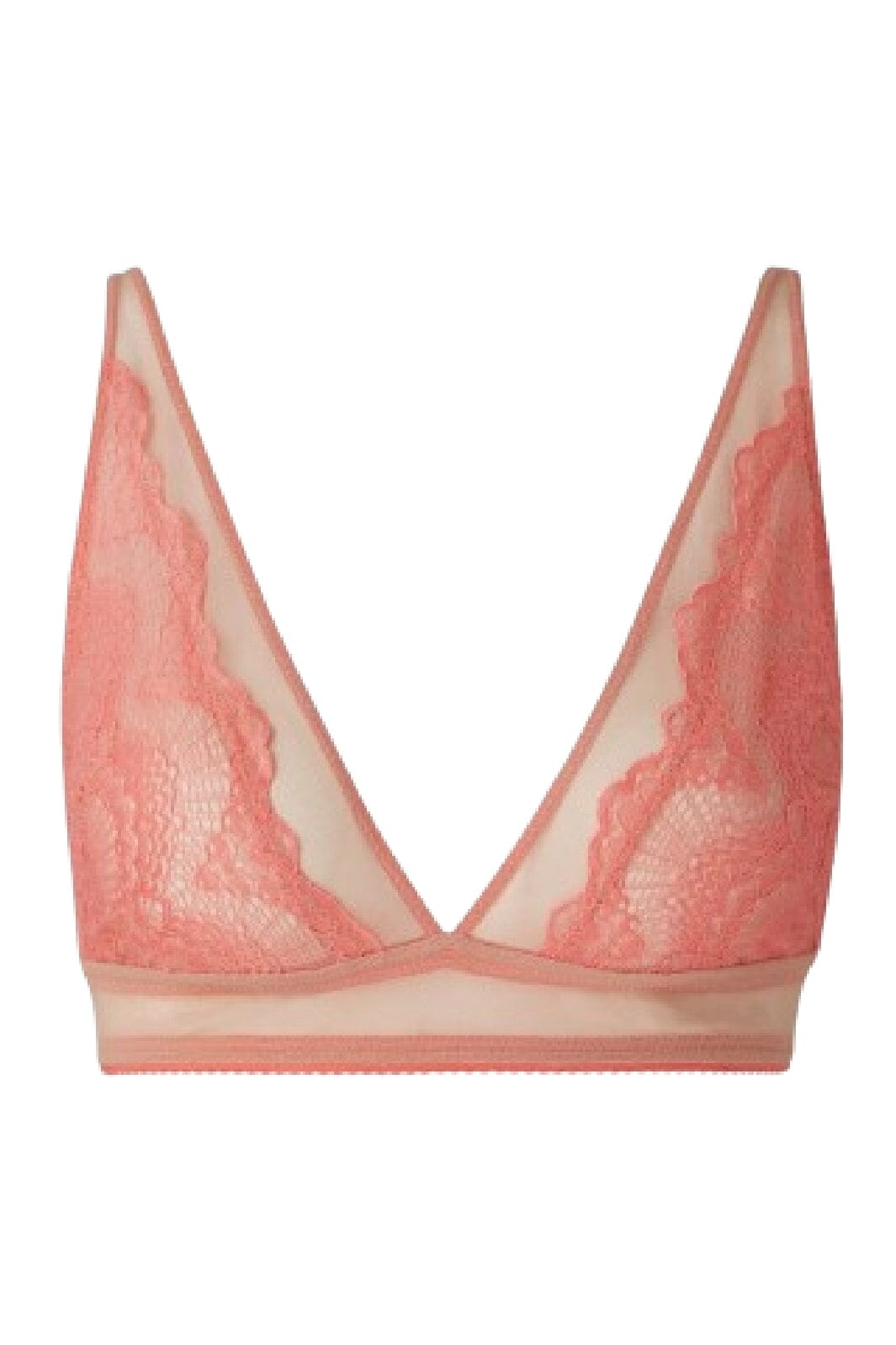 Understatement Underwear - Lace Mesh Plunge Bralette - Coral/Sand Udsalg