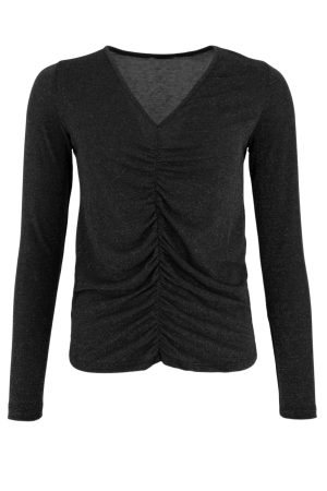 Black Colour - Bcfaye Lurex V-Neck Blouse - Black/Black Online salg