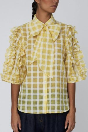 Forudbestilling - Stella Nova - Delicate Checked Frill Shirtde52-1170 - 146 Lovely Yellow