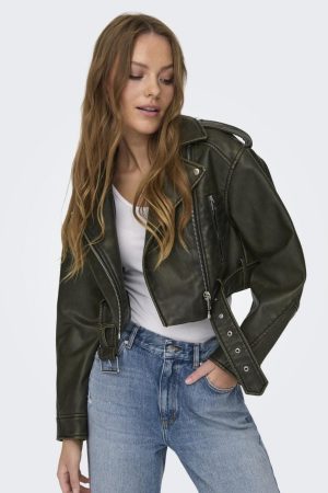 Only - Onlella Faux Leather Washed Biker - 4372640 Black Washed