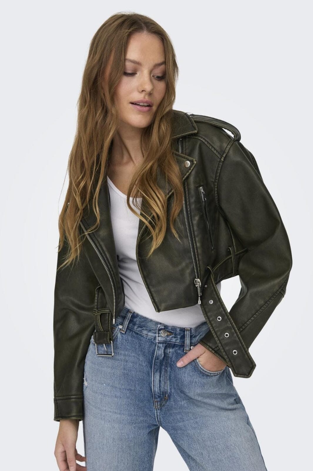Only - Onlella Faux Leather Washed Biker - 4372640 Black Washed