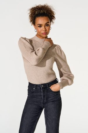 Only - Onlkatia L/S Highneck Pullover Knt - 4345012 Mocha Meringue W. Melange