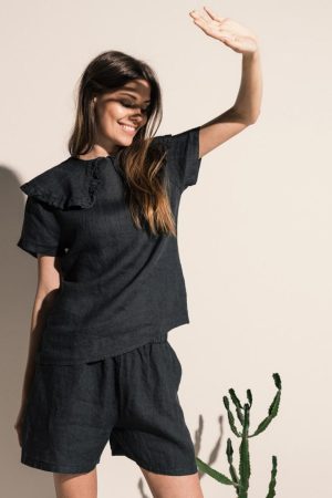 Noella - Zille Shorts Linen - 474 Antracit Grey på udsalg
