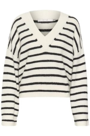 Gestuz - Alphagz V-Neck Striped - 106145 Ivory Black Striped