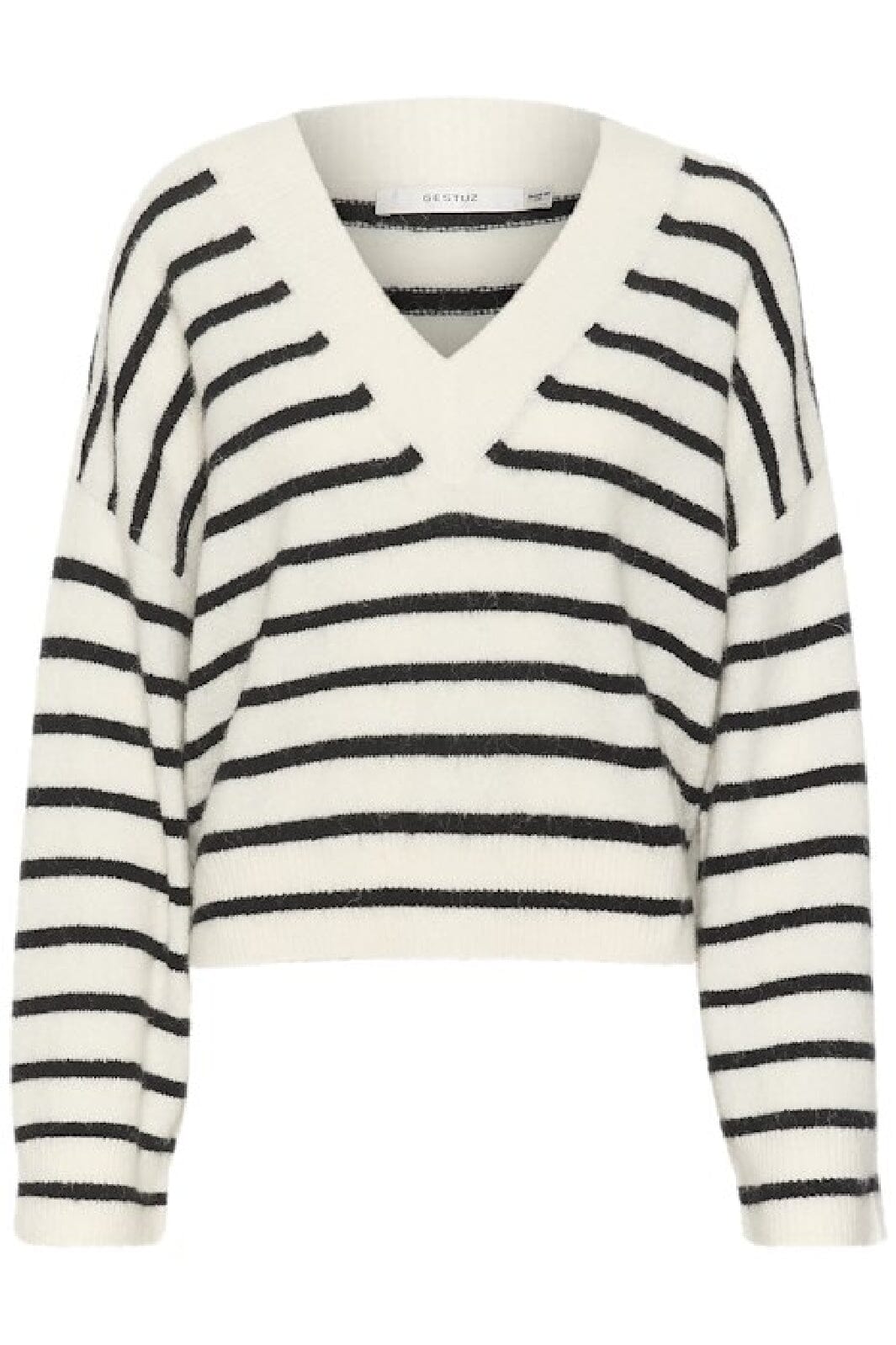 gestuz-alphagz-v-neck-striped-106145-ivory-black-striped_0.jpg Gestuz - Alphagz V-Neck Striped - 106145 Ivory Black Striped