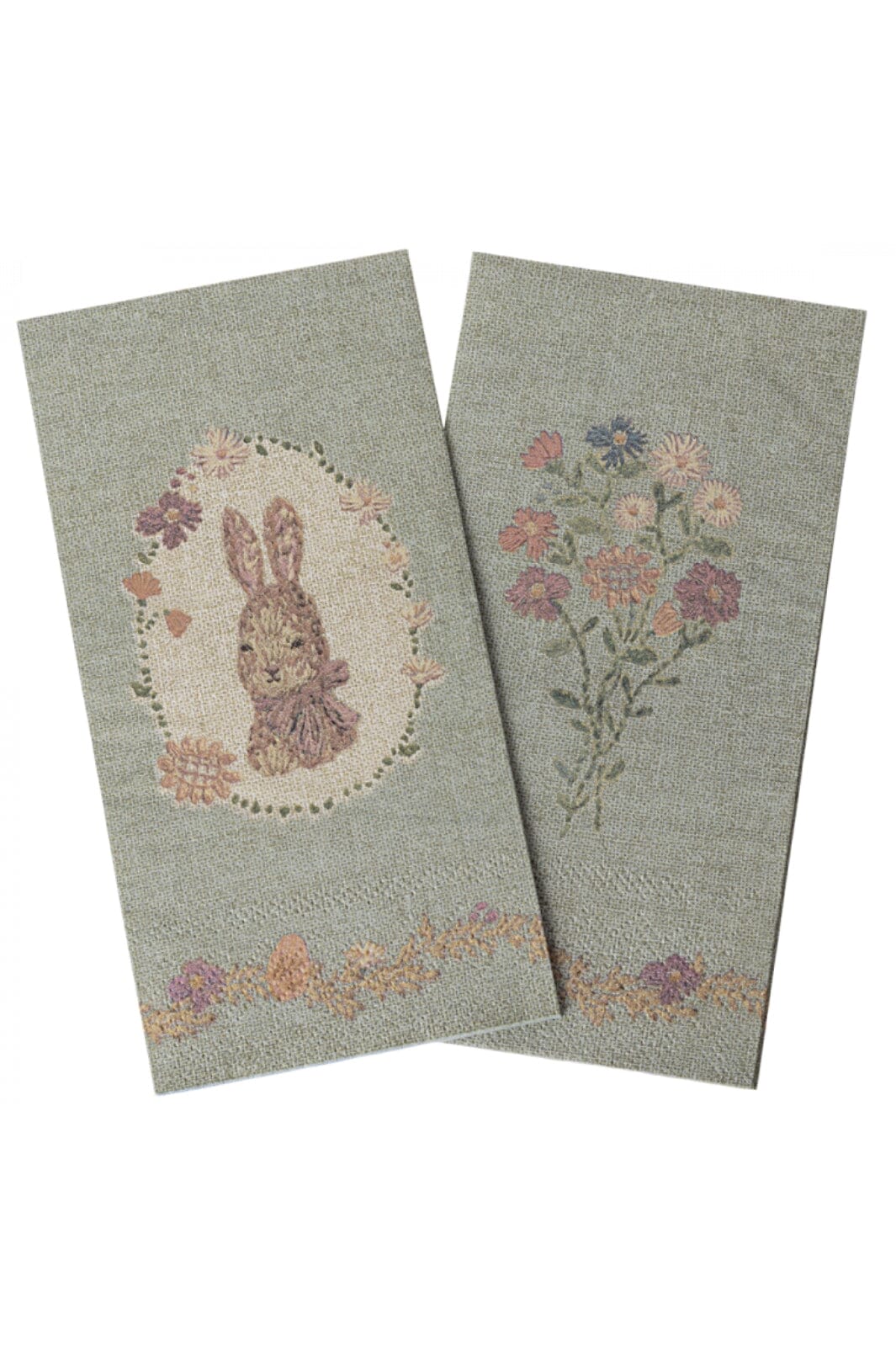 Maileg - Napkin, Lapin De Pâques - Green/Rose