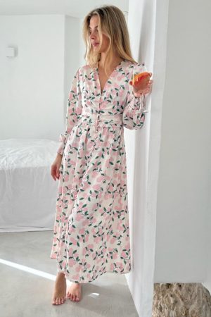 Forudbestilling - BYIC - Adelic Long Dress A2327 - Pink Hydrangea Print