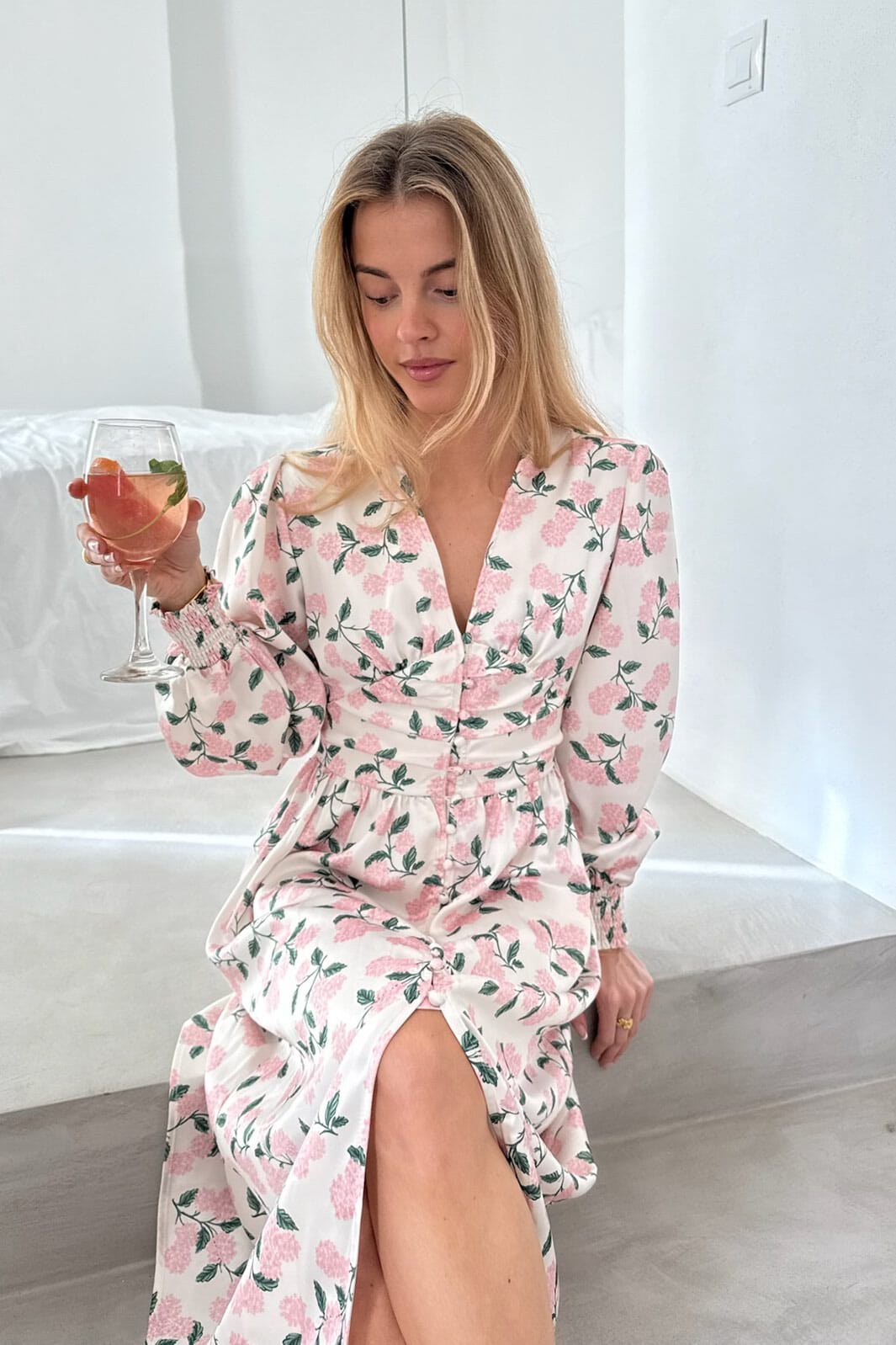 Forudbestilling - BYIC - Adelic Long Dress A2327 - Pink Hydrangea Print