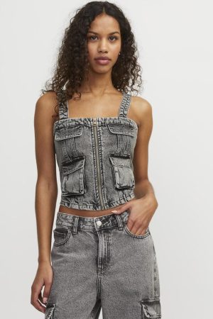 Jjxx - Jxcarolyn Cargo Denim Top - 4646844 Grey Denim