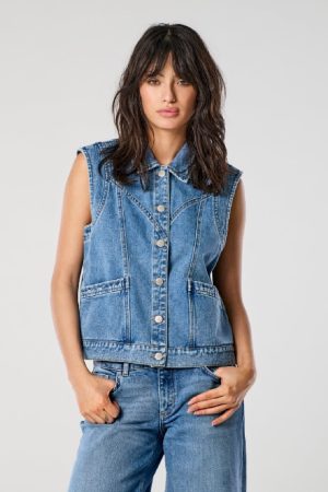 Only - Onlkennedy Sl Waistcoat - 4072086 Medium Blue Denim Rabat