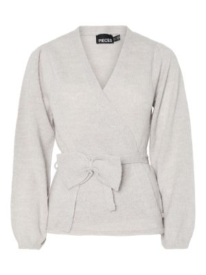Pieces - Pcfleur Ls V-Neck Knit Cardigan Fsy - 4860356 Light Grey Melange Online salg