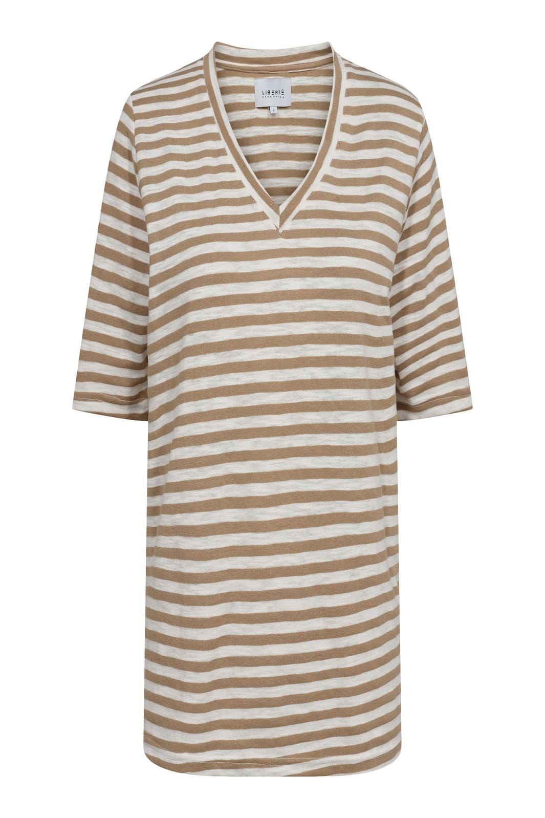 Liberte - Ulla-Ss-Vneck-Stripe-Tshirt - Army White Stripe