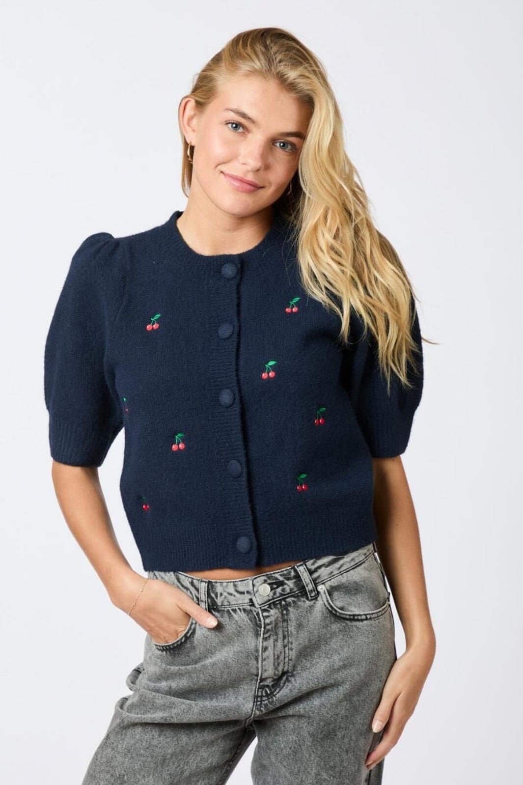 Neo Noir - Trudy Embroidery Knit Cardigan - Navy