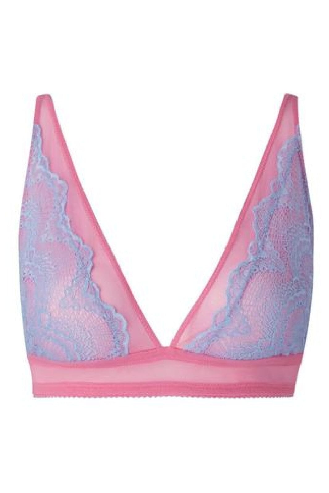 Understatement Underwear - Lace Mesh Plunge Bralette - Light Blue / Candy Pink på udsalg