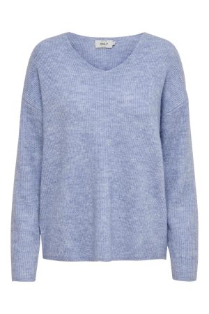 Only - Onlcamilla V-Neck L/S Pullover Knt - 3362111 Skyway Melange Online salg