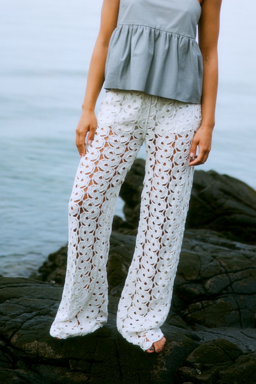 Forudbestilling - Second Female - Coralie Knit Pants 59588 - Light Grey Melange 7001 Rabat