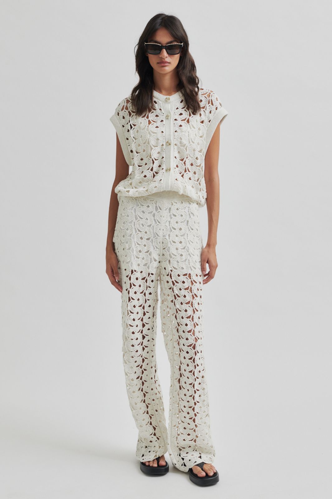 Forudbestilling - Second Female - Coralie Knit Pants 59588 - Light Grey Melange 7001 Rabat