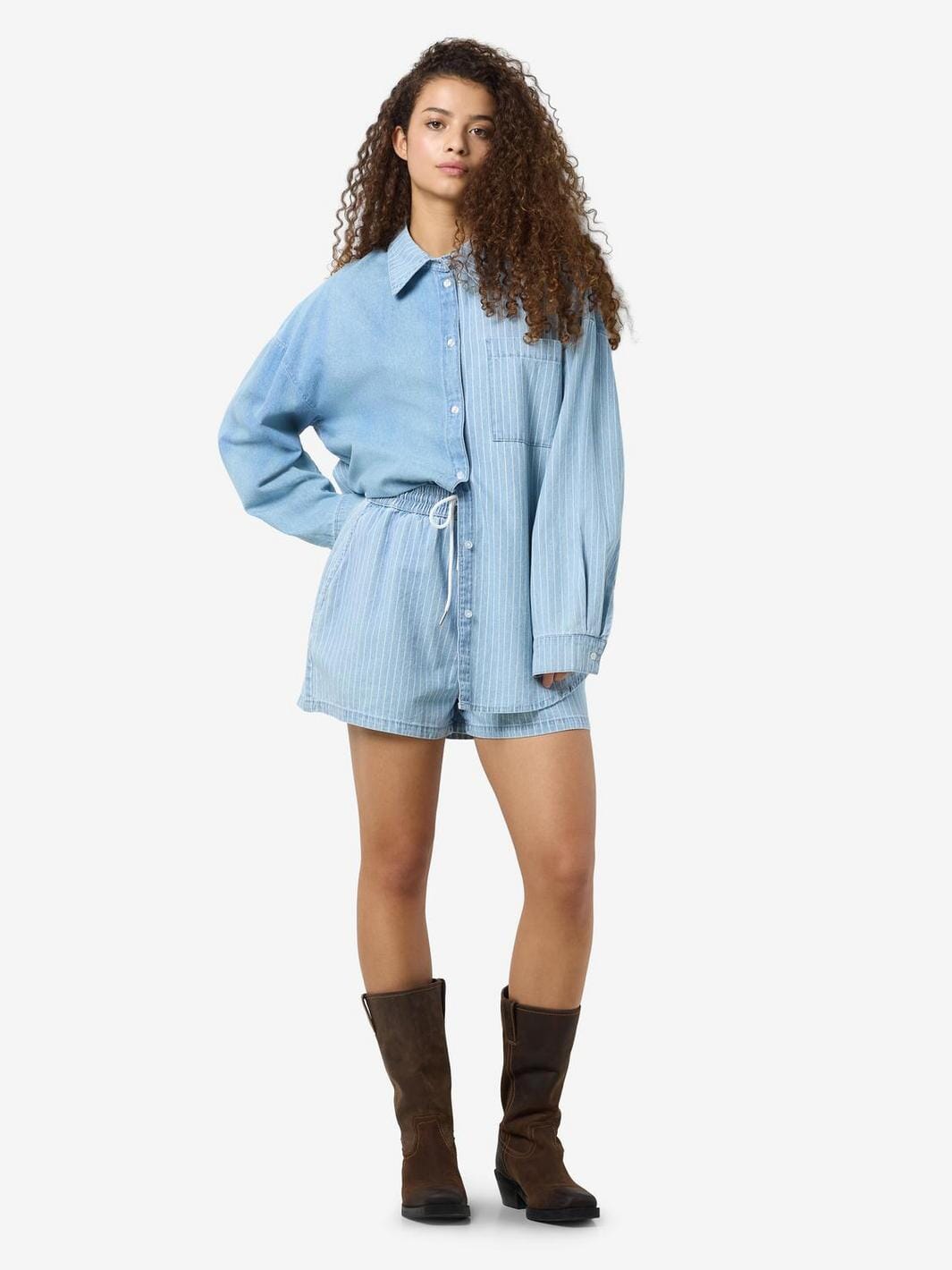Noisy May - Nmkatri Nw Elastic Stripe Short Bs006Lb - 4724761 Light Blue Denim Levere