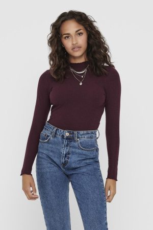 Only - Onlemma L/S High Neck Top - 3437408 Madder Brown Rabat