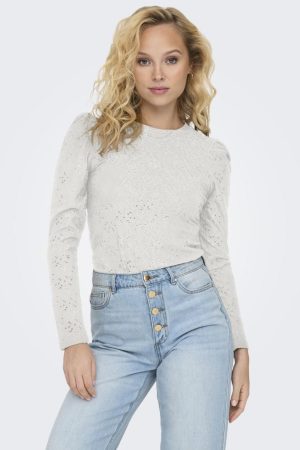 Only - Onlsmilla L/S O-Neck Puff Top - 4413272 Cloud Dancer