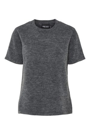 Pieces - Pcpiko Ss O-Neck Knit - 4631006 Dark Grey Melange Online Hot Salg