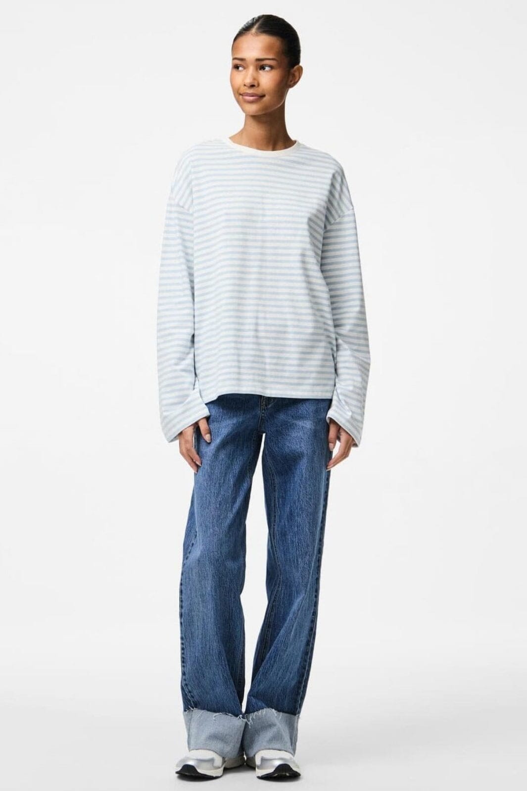 Pieces - Pcsadie Ls Top - 4640537 Cloud Dancer Cashmere Blue