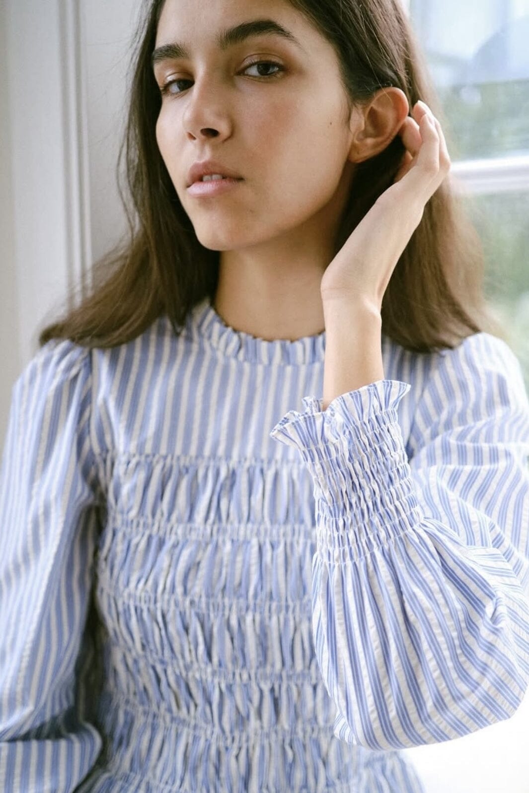 Neo Noir - Possa Stripe Smock Blouse 164667 - 145 - Light Blue