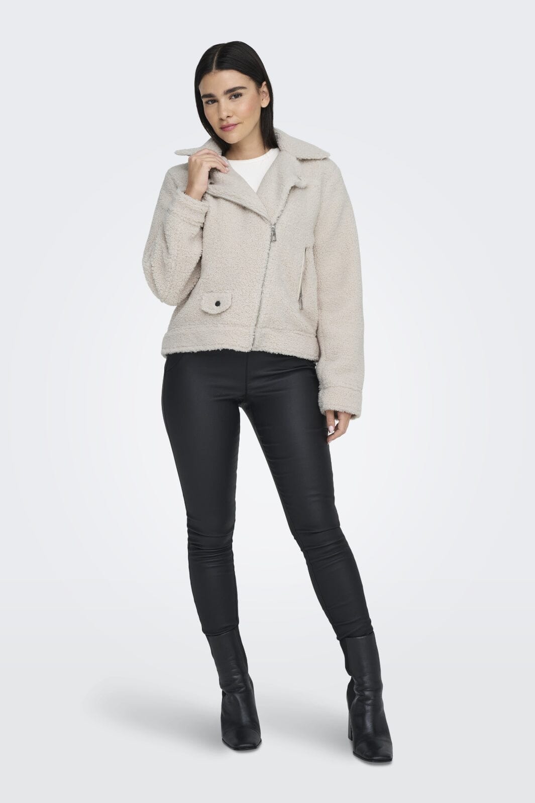 Only - Onlrio Teddy Biker Jacket Cc - 4577747 White Sand