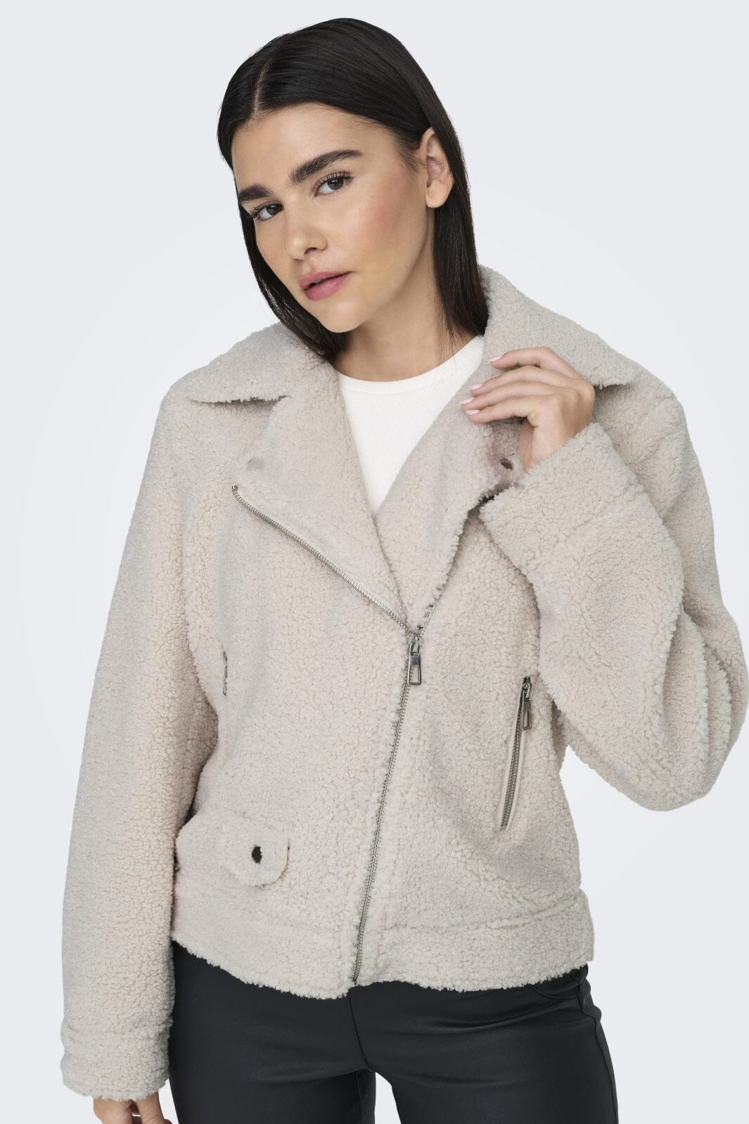 Only - Onlrio Teddy Biker Jacket Cc - 4577747 White Sand