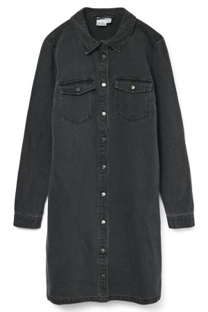 Vero Moda - Vmjennie Ls Short Denim Dress - 4555405 Black Denim Rabat