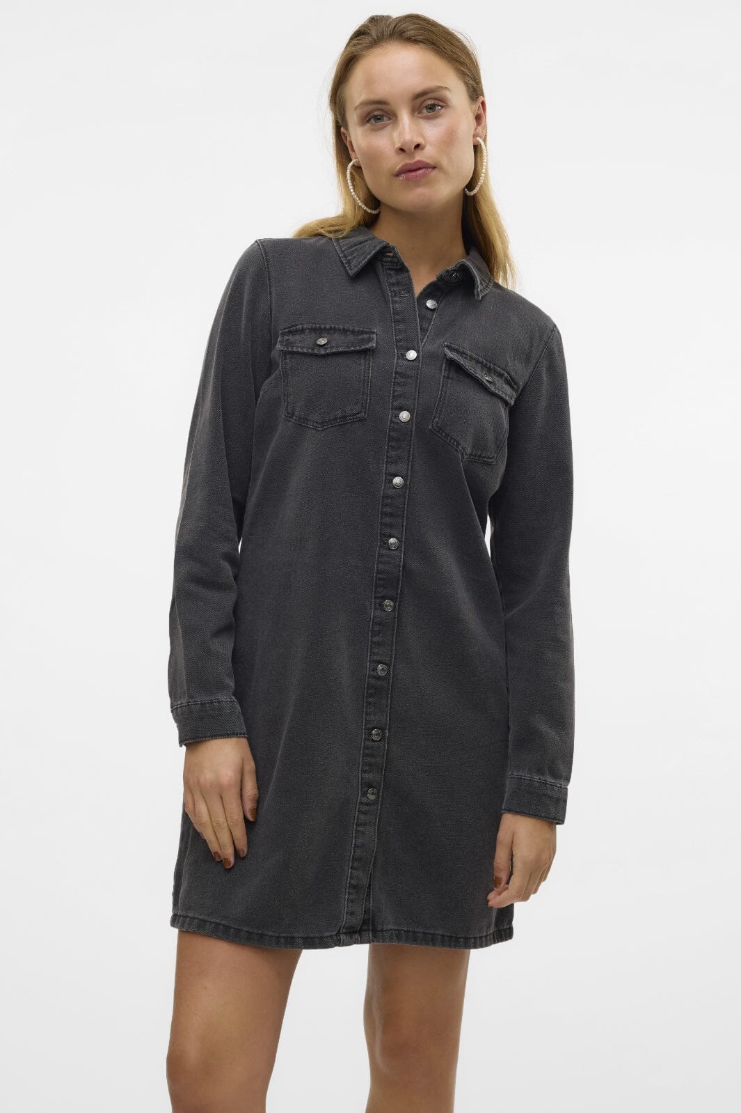 Vero Moda - Vmjennie Ls Short Denim Dress - 4555405 Black Denim Rabat