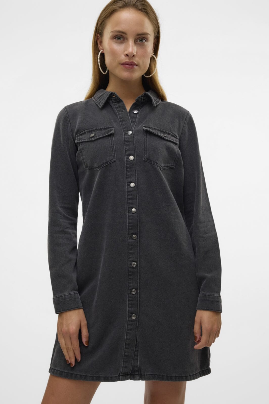 Vero Moda - Vmjennie Ls Short Denim Dress - 4555405 Black Denim Rabat