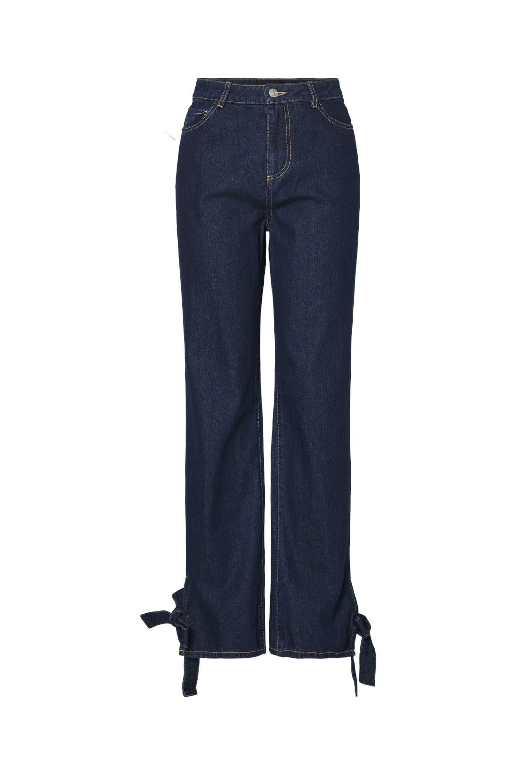 Pieces - Pcofelia Bow Denim Pants Fsy - 4748774 Medium Blue Denim Black Satin Bow Levere