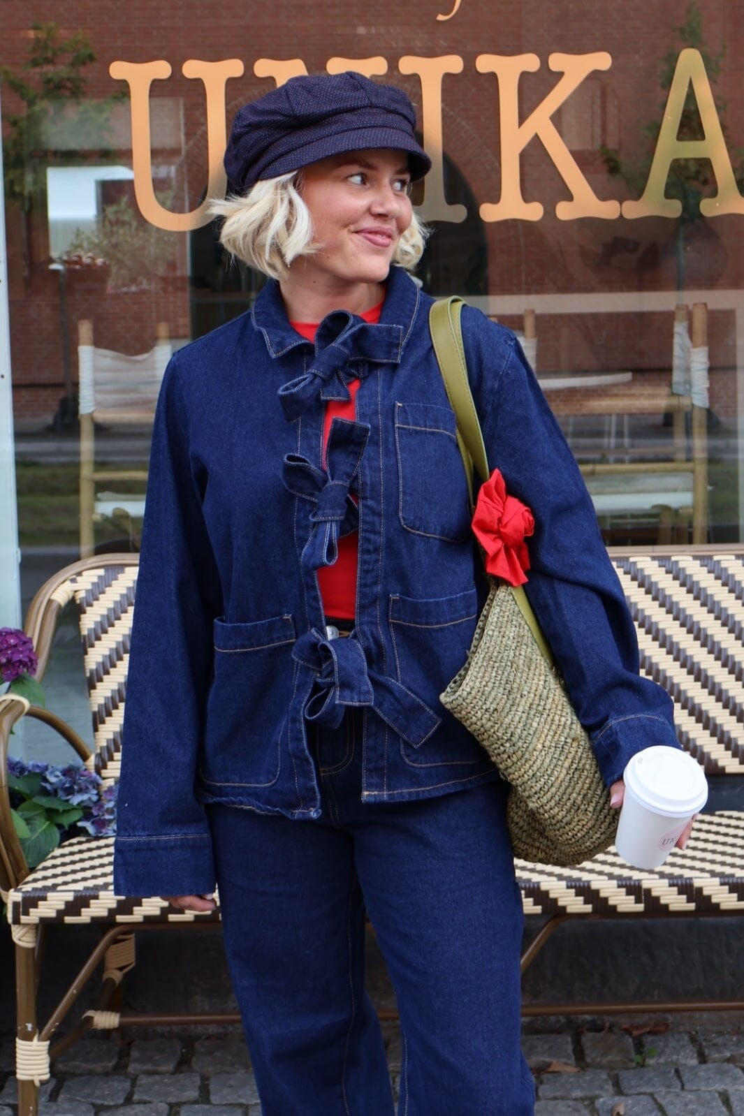 Pieces - Pcofelia Bow Denim Pants Fsy - 4748774 Medium Blue Denim Black Satin Bow Levere