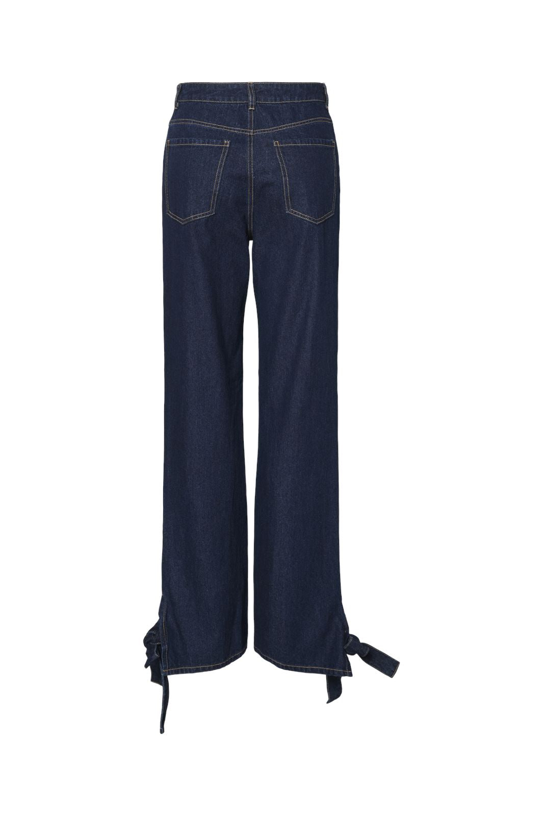 Pieces - Pcofelia Bow Denim Pants Fsy - 4748774 Medium Blue Denim Black Satin Bow Levere