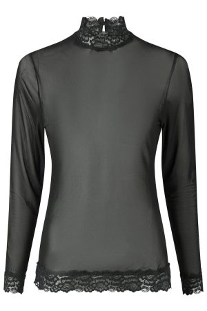 Neo Noir - Liza Mesh Lace Blouse 164281 - Black på udsalg