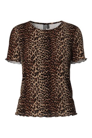 Pieces - Pcflora Ss O-Neck Top - 4699176 Black Leo Mode