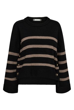 Co´couture - Majacc O-Button Stripe Knit 32148 - 96 Black Hot på udsalg
