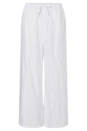 Forudbestilling - Pieces - Pcalba Wide Emb Pant - 4861911 Bright White