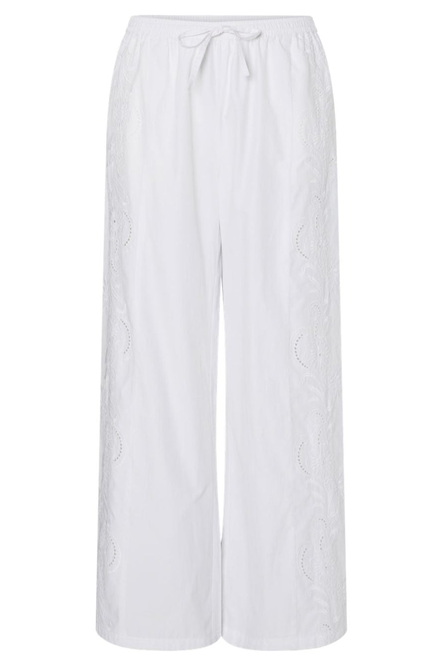 Forudbestilling - Pieces - Pcalba Wide Emb Pant - 4861911 Bright White