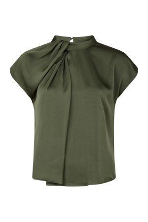 Neo Noir - Fleur Drapy Satin Blouse 160990 - Army