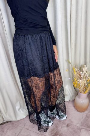 A-bee - Long Lace Skirt - Black
