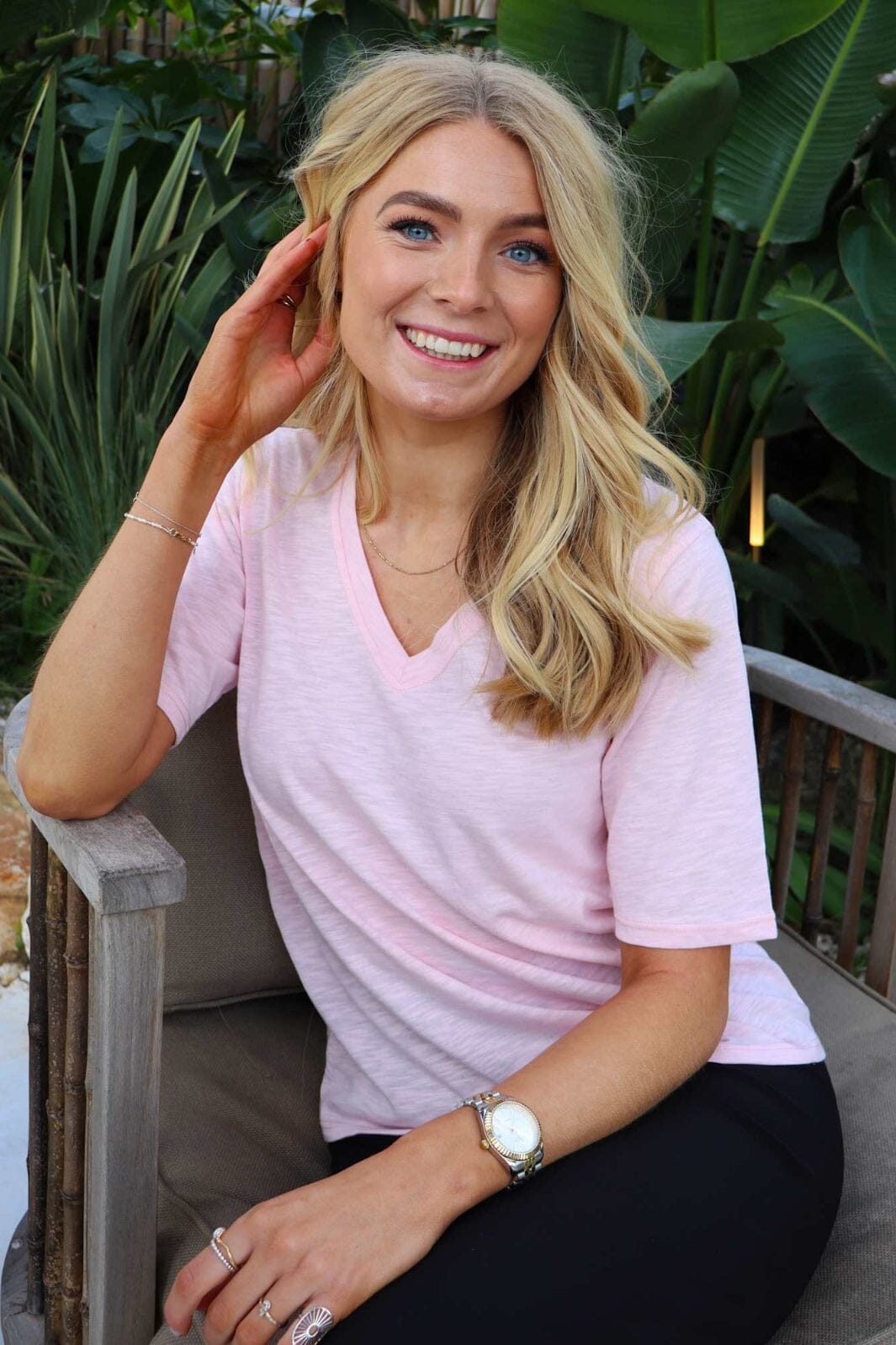 Forudbestilling - Liberte - Ulla-Ss-Vneck-Tshirt 21675 - Light Rose