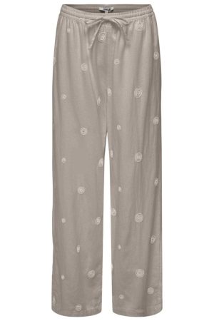Only - Onlcaro Linen Bl Emb Wide Pant Cc - 4727393 String Pumice Stone Embroidery