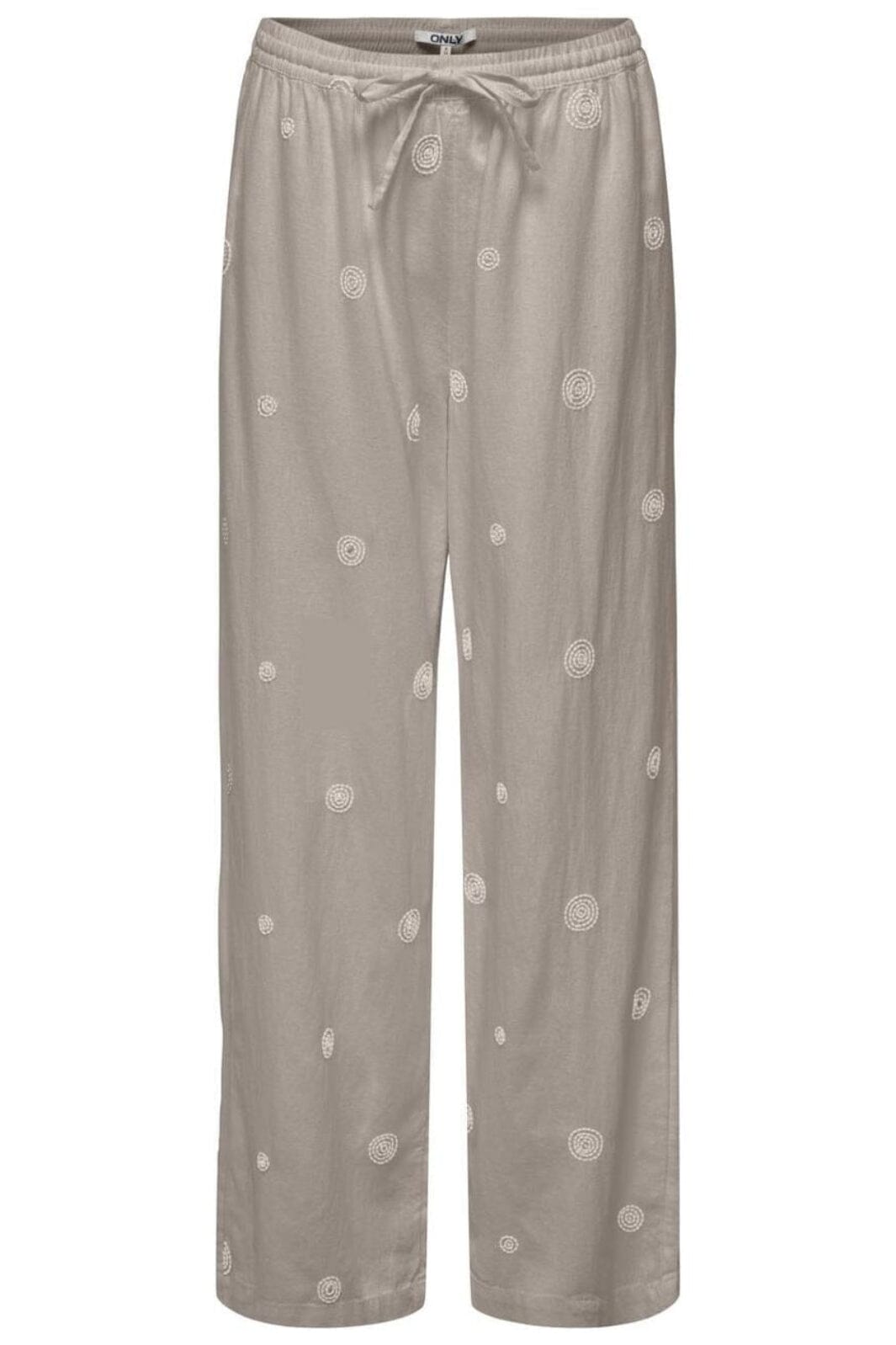 Only - Onlcaro Linen Bl Emb Wide Pant Cc - 4727393 String Pumice Stone Embroidery