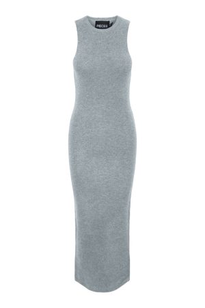 Pieces - Pcnanu Sl High Neck Ankl. Knit Dress - 4639125 Medium Grey Melange