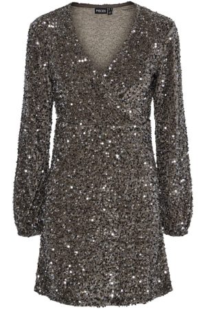 Pieces - Pckam Ls Wrap Dress - 4641542 Morel Silver Sequins