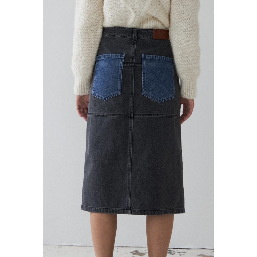 Stella Nova - Black And Blue Denim Midi Skirt - 387 Blue Night